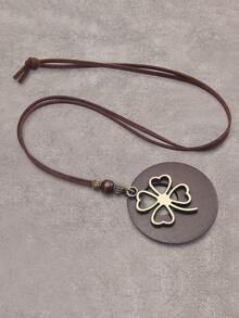 1pc Retro Bohemian Style Wooden Alloy Leaf Pendant Necklace, Fashion Halloween Holiday Gift Decoration, Unisex Jewelry, Student Souvenir Gift