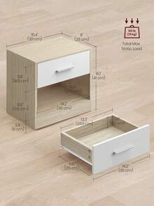 Bedside Table, Side Table With Drawer, Handle, Open Compartment, End Table, For Bedroom, Living Room, Natural Beige And Cloud White - Natural Beige and Cloud White - View 5