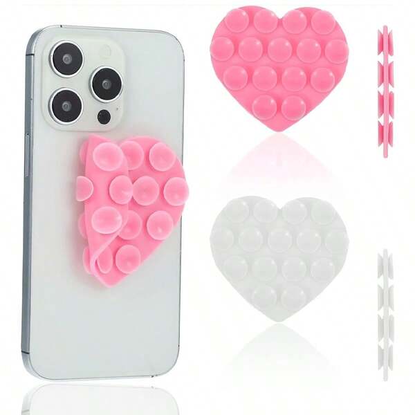 Soporte de agarre y sujeción para teléfono con forma de corazón y ventosa de silicona, de doble cara y antideslizante, para , Android, uso universal a prueba de agua, estilo pulpo para tomar selfies, videos y uso en el escritorio