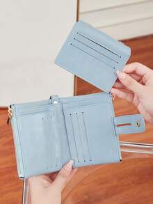 MIYIN 女士时尚多功能链条钱包三折双拉链日常使用带卡槽和可拆卸证件窗口，可存放信用卡/身份证/现金/硬币轻便便携休闲纯色短款钱包带防盗链商务现代商务休闲女士钱包礼物生日礼物周年纪念女士钱包钱包小钱包 - 淺藍色 - 查看 8
