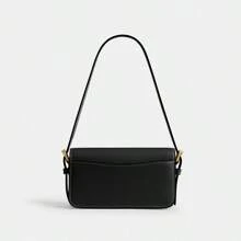 Coach Bolso de hombro de piel auténtica para mujer, tipo cartera, color negro, con cierre magnético.