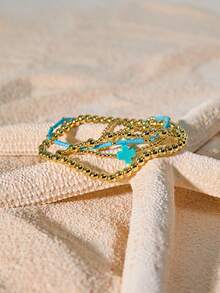 Tropiscape 4件套奢华多色2/4毫米18K镀金金属十字珠手链套装，营造度假氛围，休闲放松，海滩秋季圣诞节冬季圣诞礼物 - 彩色 - 查看 4