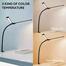 Adjustable LED Desk Lamp With USB Port, 12W Dual-Head Clamp Lamp, 360° Adjustable Gooseneck, 3 Color Modes & 10 Brightness Levels, Eye-Caring Light For Office, Reading, Studying, Drafting, Sewing, Dorm Room