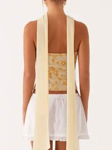 Women's Sequin Crop Tube Top  Rhinestone Floral Embroidery Sleeveless Slim Fit Strapless Tops  Y2K Bandeau With Scarf - 黃色 - 查看 2