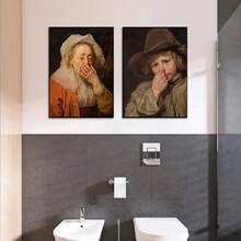 1PC Humor Woman Bad Smell Toilet Poster Canvas Painting Wall Art Print Funny Bathroom Decor Vintage Style Poster Optional Frame ,Wall Art With Frame - Multicolor - View 4