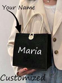 1 pieza Bolso de mano de lino con flor, bolso de tela personalizado con logotipo, bolso de mano de gran capacidad y sencillo, bolso de mano casual y portátil, bolso de compras multifuncional, bolsa de regalo personalizada, adecuado para bodas, cumpleaños, playas, festivales, regalos perfectos para mujeres, maestros, amigos, damas de honor, bolsos grandes, estudiantes y vuelta al colegio, los mejores regalos para maestros para el Día del Maestro - Multicolor - Ver 5