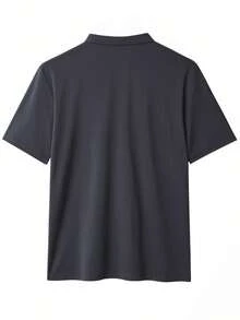 男士夏季亨利领短袖T恤，适合户外休闲穿着 - 深灰色 - 查看 2