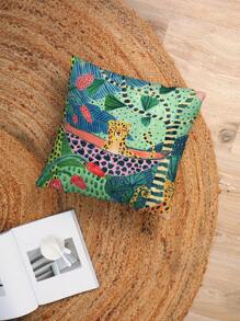 2pcs Animal Leopard & Tiger Style Forest Pattern Decorative Throw Pillow Covers, Alphabet Print Square Pillow Cases Without Filling, Cute Cushion Covers, For Sofa, Living Room
