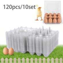 120个/10套厨房用鸡蛋盒，带贴纸的塑料鸡蛋架，便宜的散装鸡蛋盒，12个鸡蛋储存腔，适用于家庭、养鸡场、商业市场展示，