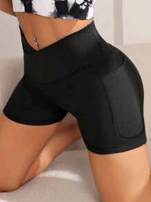 Summer Workout 1pc Yoga Shorts With Pockets, Suitable For Running, Cycling And Fitness