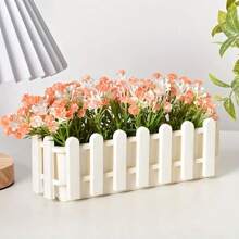 2pcs Geometric Plastic Planter With Fence Design - Lightweight Rectangular Indoor/Outdoor Decor Planter For Succulents, Herbs, Flowers - Modern Farmhouse Style Home Gardening Decor (Plants Not Included)