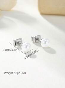 1 Pair Minimalist European And American Style Geometric Cubic Zirconia Stud Earrings, Silver Faux Pearl Earrings, Women Accessories For Daily Wear