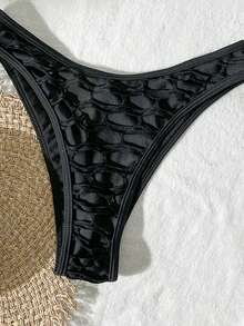 Bikinx Summer Beach Mesh Sexy Underwire Bikini Set, Contrast Color Swimsuit - Black - View 4