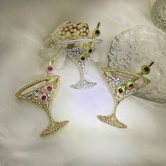 1PC Fashion Fun Cute Wine Cup Brooch Suitable For Women's Clothing Back Packaging Pins Decorative Jewelry New Year Gifts