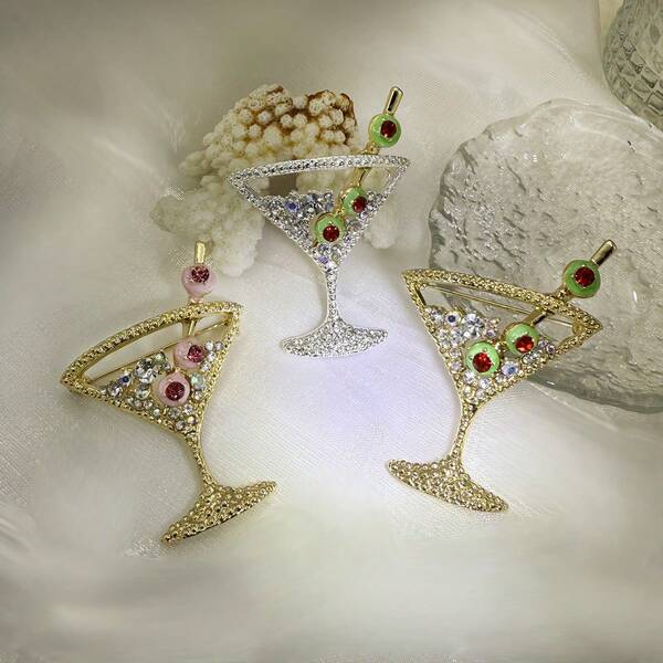 1PC Fashion Fun Cute Wine Cup Brooch Suitable For Women's Clothing Back Packaging Pins Decorative Jewelry New Year Gifts