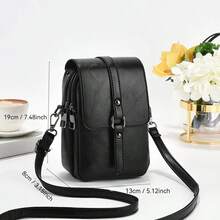 Torebka damska na ramię w stylu vintage na telefon - Elegancka, z wieloma kieszeniami, regulowanym paskiem na ramię, zapięciem na suwak, dostępna w kolorze khaki, fioletowo-czerwonym, czarnym, codzienna torebka na ramię | Elegancka mini torebka | Teksturowana powierzchnia, torebka na ramię - Wielokolorowe - Zobacz 3