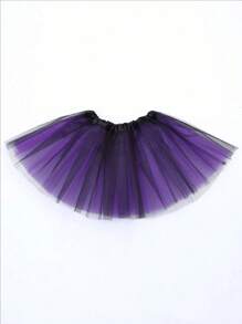 1pc Colorblock Mesh Tutu Skirt, 12inch For Teens, 16inch For Adults, Versatile Party, Running, Ballet, Stage, Halloween, Christmas, Carnival Costume, Multi-Layer, Mesh Princess Skirt