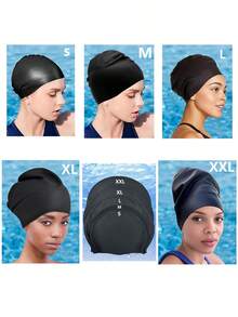Extra Large Silicone Swimming Cap For Braids And Long Hair Extensions, Waterproof Swim Caps For Pools And Showers, Suitable For Adults To Keep Hair Dry, Easy To Put On And Take Off, Fits Various Hair Lengths And Styles Including Short, Medium, Long Hair, Braids, Weaves, Curls, And Afro Hair. Available In 5 Sizes: S-M-L-XL-XXL, Black Color, Unisex, Beach Essentials, Beach Accessories, Pool Float - Black - View 11