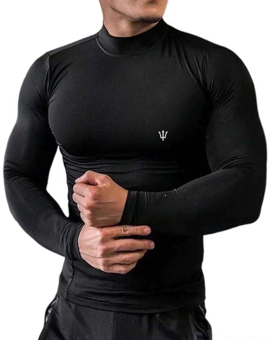 Thermal Turtleneck Top Men's Long Sleeve Second Skin Shirt - 黑色 - 查看 1