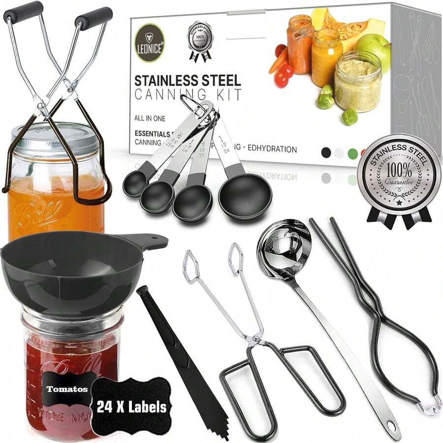 Canning Kit, Canning Supplies Starter Kit,  Stainless Steel Canning Set For Beginner,Canning Essential Tools For Water Bath &Amp; Pressure Canner, Canning Accessories Equipment For Pot, Black - Black - View 1