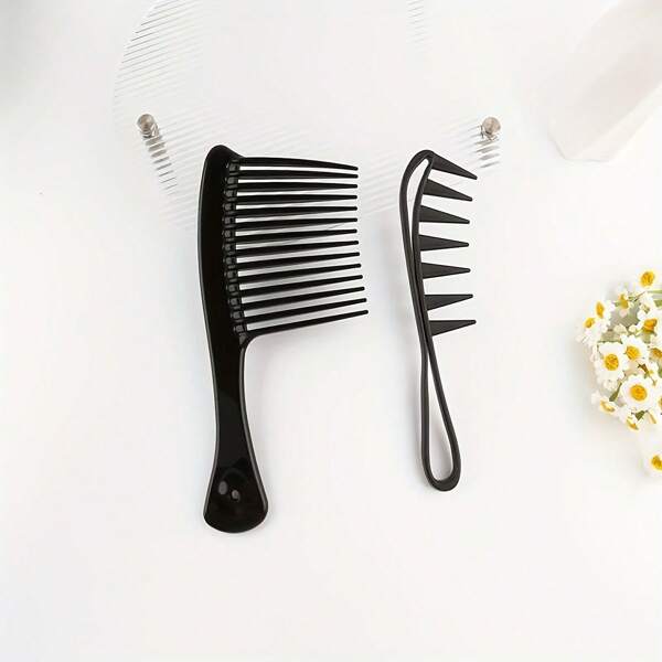 2pcs/Set Large Wide-Tooth Comb, Salon Hair Brush Massager For Curly & Straight Hairstyles