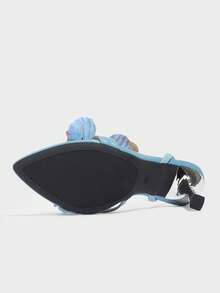 女士高跟凉鞋，春夏时尚高端优雅尖头细高跟鞋，带有 3D 彩虹蝴蝶装饰，舒适材质，性感赤脚绑带，适合户外、派对、T 台，优雅简约神秘清新朦胧蓝色