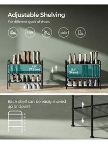 Shoe Rack, 3-Tier Shoe Organizer, Metal Shoe Shelf Storage With 4 Side Hooks, Holds 12 Pairs Of Shoes, Height-Adjustable Shoe Rack For Entryway, Hallway, Closet, Easy Assembly - Black - View 3