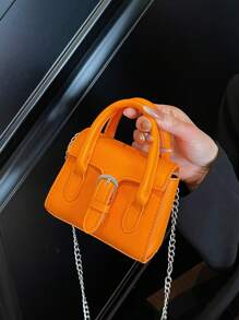1 Solid Color Metal Buckle Decorated Chain Shoulder Strap, Pu Leather, Handheld Crossbody Dual Function, Magnetic Buckle Closure, Minimalist Style Small Square Bag, Spring And Summer Daily Commuting Light Luxury Items (Suitable For Urban Women)
