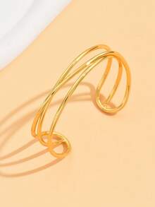 1 件幾何多層交叉銅袖口手鍊,時尚百搭,適合女士日常佩戴 - 金色 - 查看 2