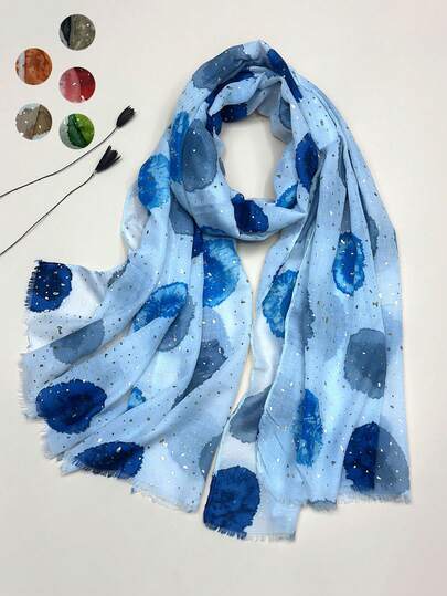 新款透气流苏披肩，优雅风格围巾饰以金色箔点，时尚女士春夏户外防晒沙滩披肩，多功能头巾，可搭配连衣裙