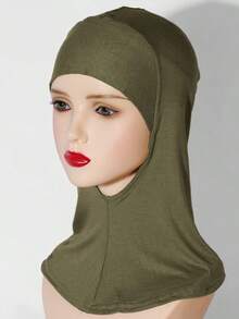 1pc Women Fashion Solid Color Elastic Skull Cap, Convenient Neck Scarf Wrap - Black and White - View 3