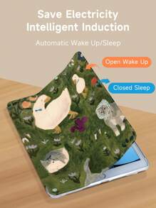 Funda protectora para tableta con pintura al óleo de fondo verde que presenta un estampado de patos, gatos y animales, compatible con iPad 9.7/10.2/10.5/10.9/12.9/Pro 11, 10th Gen, compatible con Samsung Galaxy Tab S6 Lite 10.4 pulgadas, compatible con Kindle Paperwhite 12th Gen 2024, Kindle (11th Generation) 2022 Release, protección antichoque suave, soporte inteligente/activación/suspensión automática