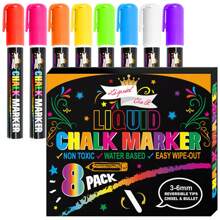 8-Color 16mm Liquid Chalk Pens In Box, Washable And Wet Wipeable, Suitable For Chalkboard, Blackboard, Whiteboard, LED Glass Window, Car Window Painting, Fluorescent Marker Pen Back To School