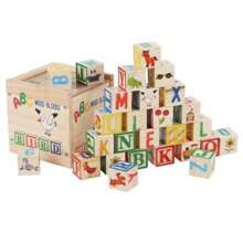 27pcs Wood Printed ABC Building Blocks, Upper Case Letters & Numbers Learning Blocks, Everyday Objects Cognitive Building Blocks, Stackable Educational Toy For Kids