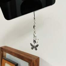 Y2K Style Originative Design Silver & Black Silver Butterfly Metal Beads Chain Charm, Fit For Bag, Phone, Keychain, Necklace - Silver - View 9