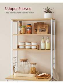 Kitchen Storage Rack, Coffee Bar, Baker's Rack, Total 6 Shelves And 6 Hooks, For Microwave, Steel Frame, Industrial, Oak Colour And White - Yellow - View 2