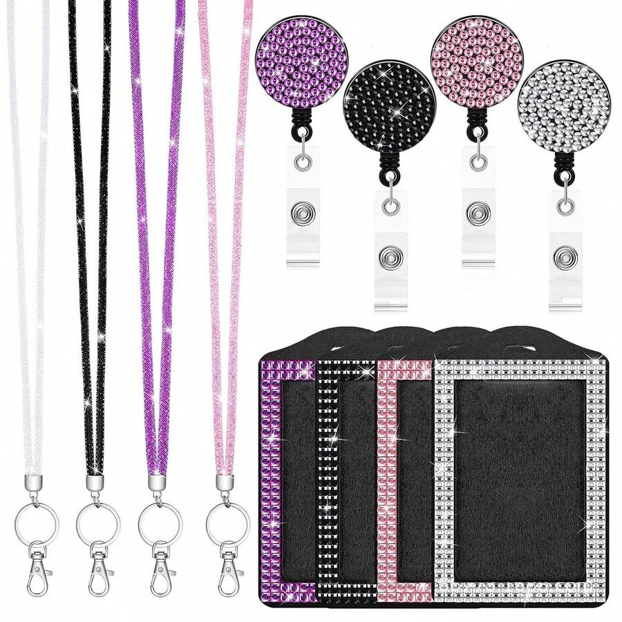 1 件彩色水钻 ABS 塑料伸缩简易挂钩、证件夹、皮带夹、水晶徽章挂绳、渔网项链、新手机挂绳学校用品、返校 - 彩色 - 查看 1