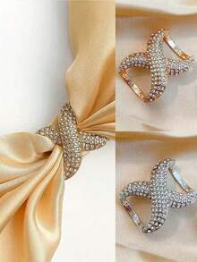 1pc/2pcs/3pcs Fashion Crossed Form Scarf Buckle Alloy Buckle Rhinestone Inlaid Silk Scarf Buckle For Dress - Scarf Buckle - View 11