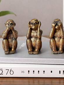 1/3 Wise Silver Monkey Statue For Home Decor, Hear No Evil, See No Evil, Speak No Evil Figurine For Living Room Bohemian Style Desk Modern Desktop Decor, Monkey Gift Stand Decoration