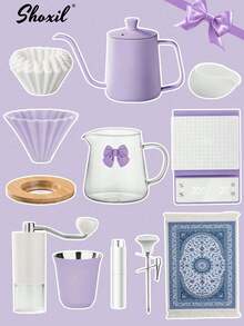 shoxil Purple Coffee Set, Size 02 Drip Coffee Set, Pour Over Coffee Maker Set, Portable Coffee Gift Set, Travel Coffee Accessories Tools, Holiday Gift For Family And Friends