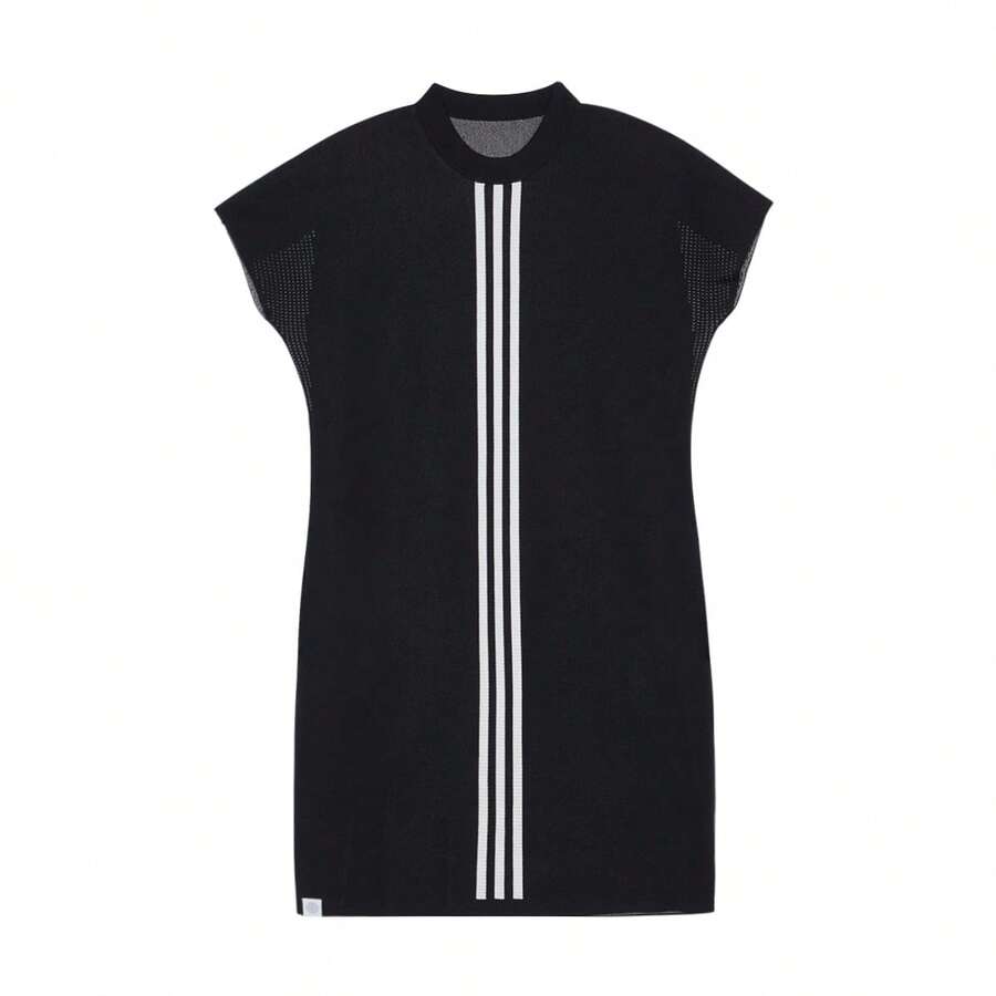 Adidas 条纹时尚女式短袖连衣裙 HB3572 - 黑與白 - 查看 1