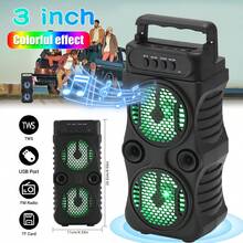 Dazone Portable Bluetooth Speaker Dual 3-In Woofer Wireless Stereo Speaker Subwoofer USB Rechargeable Heavy Bass LED Party PA Sound System AUX FM Remote Control LED Light Handle - Dual 3-in Woofer - View 3
