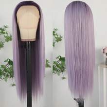 Purple Color Lace Front Wigs Pre Plucked Hairline Long Straight Wigs For Fashion Women Girls Party Daily Wear Glueless Dark Purple Lace Front Synthetic Wigs 13x4 Free Part Heat Resistant Fiber Hair 28 Inch 180% Density - Màu tím ombre - Xem 7