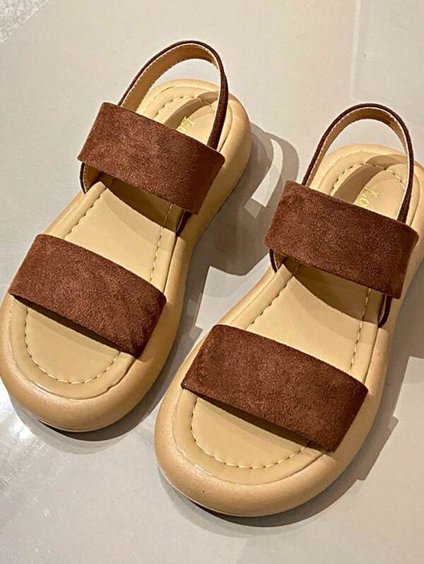 Women's Comfortable Thick-Sole Sandals - Casual Sporty Design With Straps, Two-Tone Yellow & Green Upper, Beige Sole, Summer Footwear For Outdoor Activities, Ladies Sandals