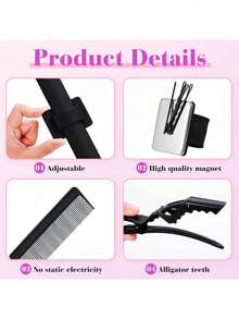 10pcs Hair Wig Styling Tool Kit Set (3pcs Comb Set, Eyebrow Brush, Small Brush, Pointed Comb, 6pcs Hair Clip, 1pc Magnetic Wristband, Stylist Organizer), Wig Styling Supply