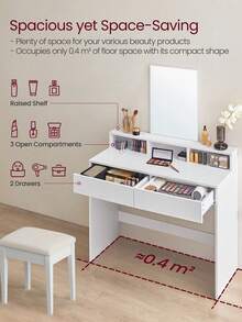 Dressing Table With Large Mirror, Vanity Table With 2 Drawers And 3 Compartments, Makeup Table, Modern, 40 X 100 X 140 Cm, White - White - View 4