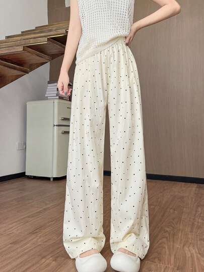 Korean Style Polka Dot Loose Straight Leg Casual Wide Leg Pants