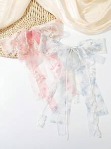 1pc Fashionable Bohemian Vacation Style Mesh Lace Flower Multi-Layer Bow Ribbon Barrette Hair Clip Accessory For Women