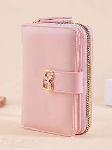 Novo estilo de carteira com fivela borboleta, zíper único, botão de pressão, grande capacidade, compartimentos para cartões, carteira minimalista feminina de cor sólida, rosa para mulheres, mini carteira, bolsa, carteira pequena, carteira fofa