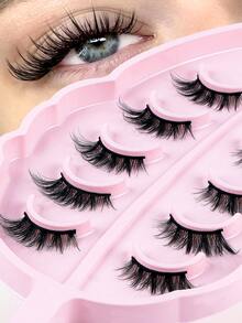 5 Pairs Natural Faux Mink Hair Fluffy Manga Lashes Clear Band Eyelashes Japanese Cosplay Faux Mink Lashes Dramatic Anime Lashes,Cat Eye Fox Eye Imitation Mink False Eyelashes Sexy Lashes Extension Makeup Cat Eye False Eyelashes 3d Faux Mink Eyelashes Soft Natural Makeup,Pink Leaf Tray, Suitable For Travel,Work Party Carrying,Nice Gift,Christmas Gift For Women - 眼尾拉長款 - 查看 7